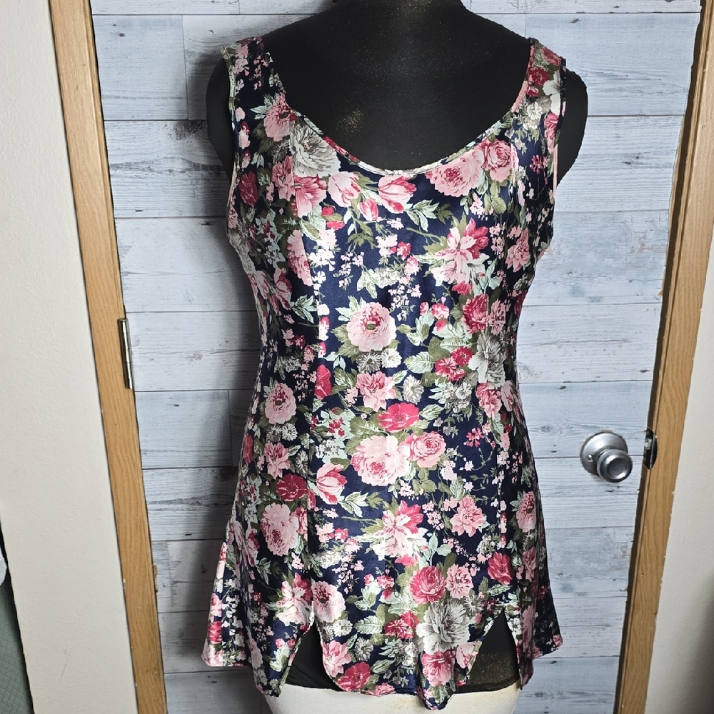 Vintage Floral Satin Slip Dress